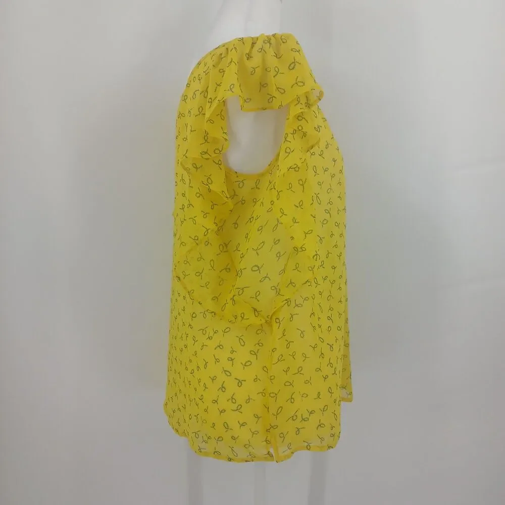 womans downeast size medium yellow blouse ruffle sleeves teacher basic top